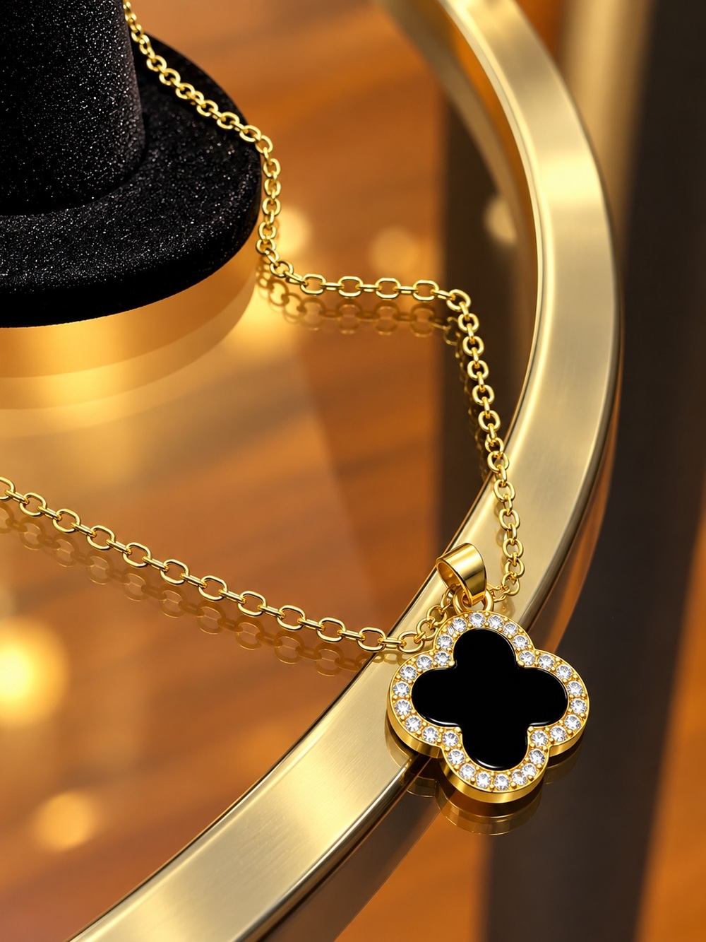 🖤 Gold-Plated Clover Moissanite Necklace -18”